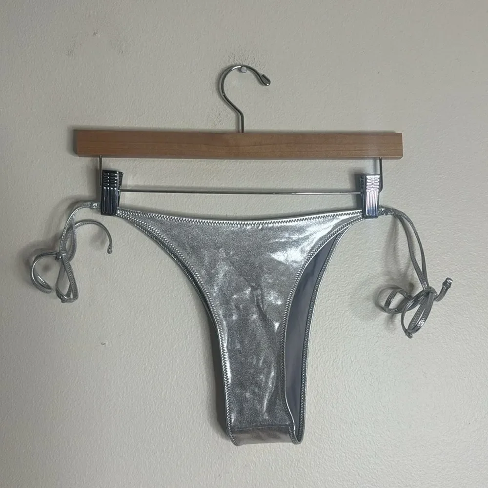Skims metallic swim tie bikini bottom in nickel size XL